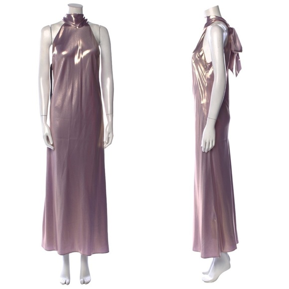 Galvan London | NWT Metallic 100% Silk Moonlight Sienna Dress in Lilac Gold - Picture 3 of 12